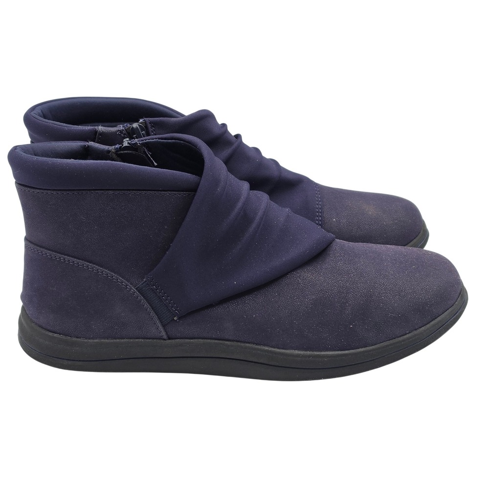 Clarks Cloudsteppers Ankle Boots Womens 9.5 W Navy Blue Ruched Zip 261695385070